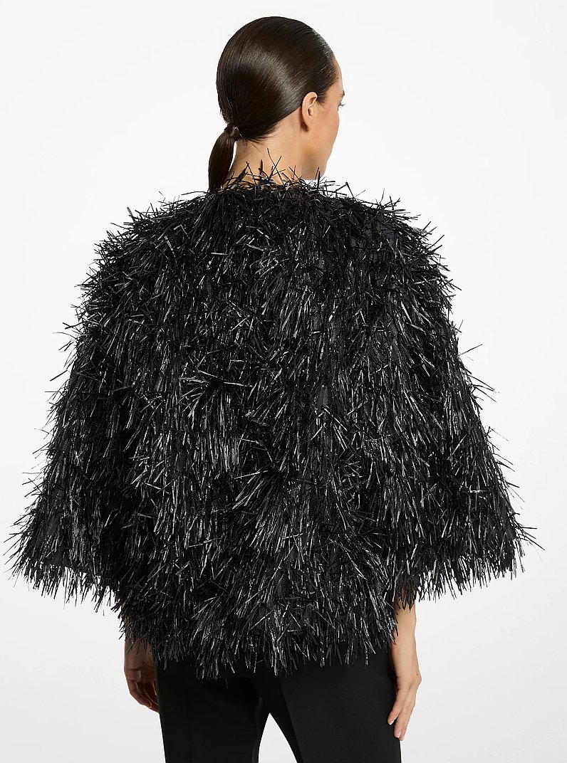 Hand-Embroidered Fringe Chubby Jacket