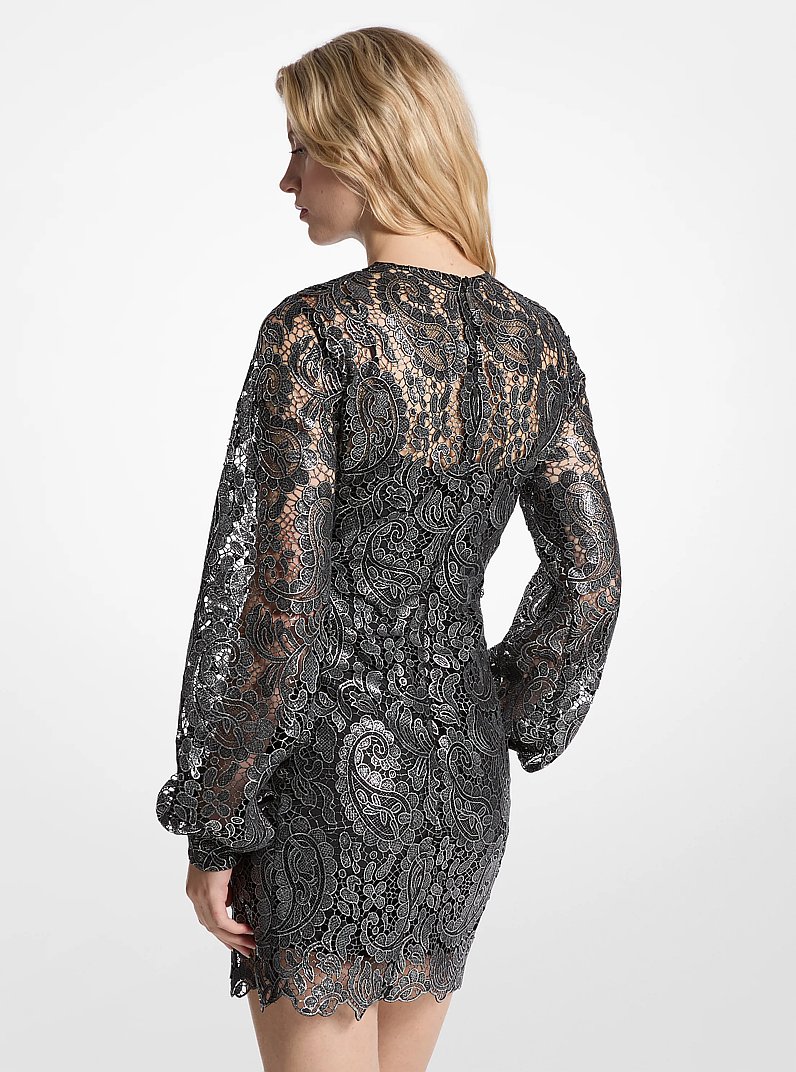 Metallic Paisley Lace Mini Dress in GUNMETAL | Michael Kors
