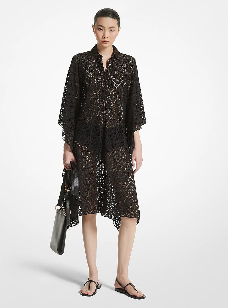 Abito chemisier caftano in pizzo floreale in NERO | Michael Kors
