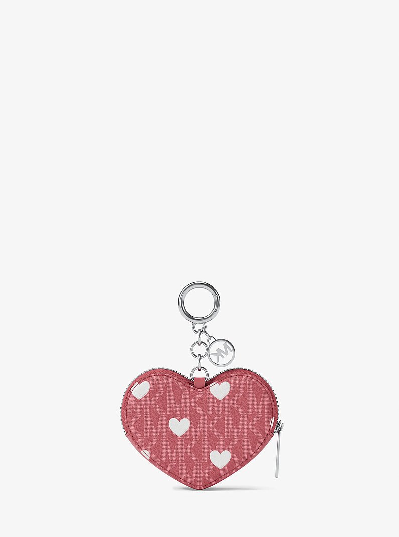 Jet Set Small Printed Signature Logo Heart Coin Pouch in HIBISCUS