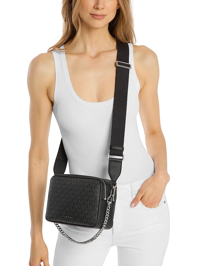 Bryant Medium Signature Logo Camera Crossbody Bag in BLACK | Michael Kors