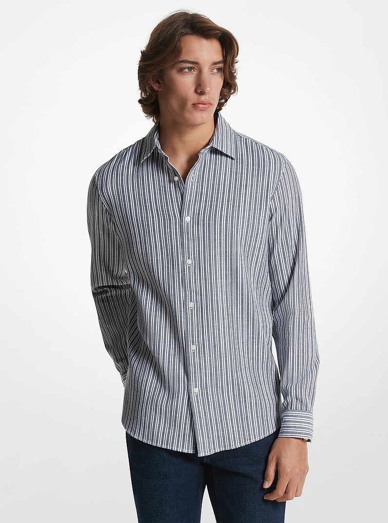 Stretch Cotton Striped Woven Shirt in MIDNIGHT | Michael Kors
