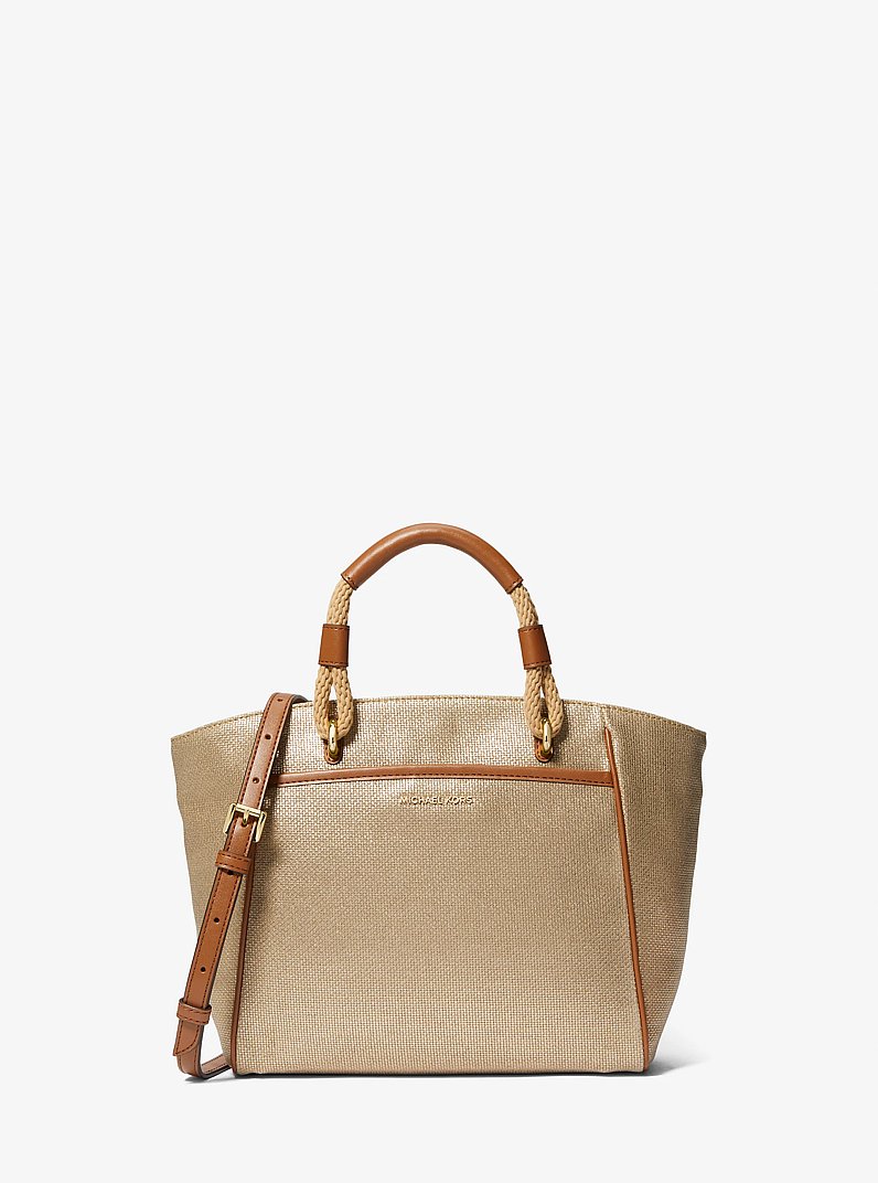 Talia Small Metallic Cotton Canvas Tote Bag