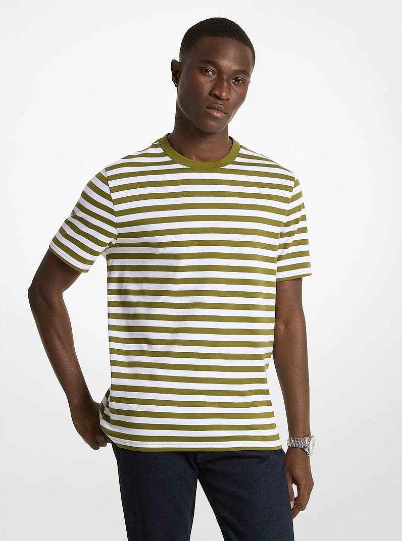 Striped Pima Cotton T-Shirt in EVERGREEN | Michael Kors