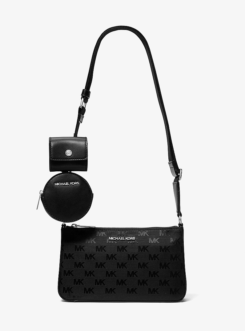 Jet Set Woven Logo Nylon Crossbody Bag with Case for Apple Airpods Pro&reg; in BLACK | Michael Kors