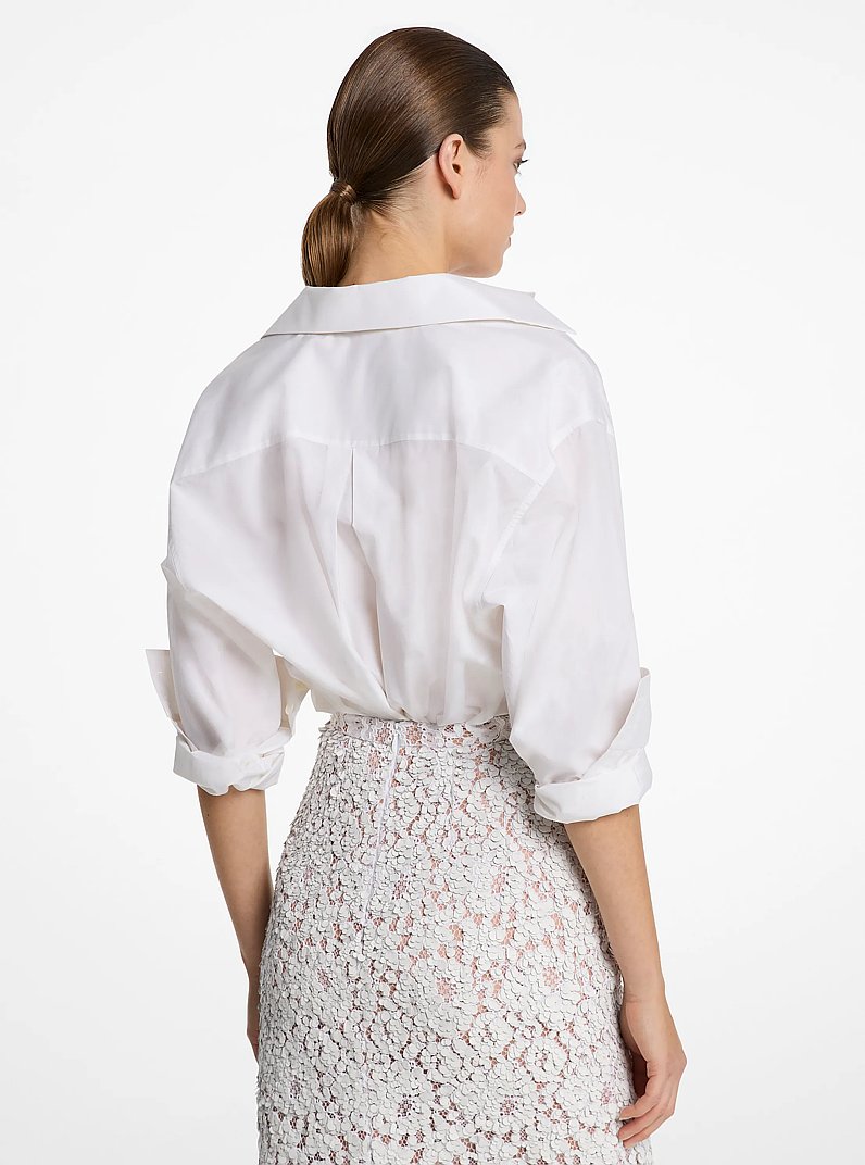 Silk and Cotton Taffeta Portrait Collar Shirt in OPTIC WHITE | Michael Kors