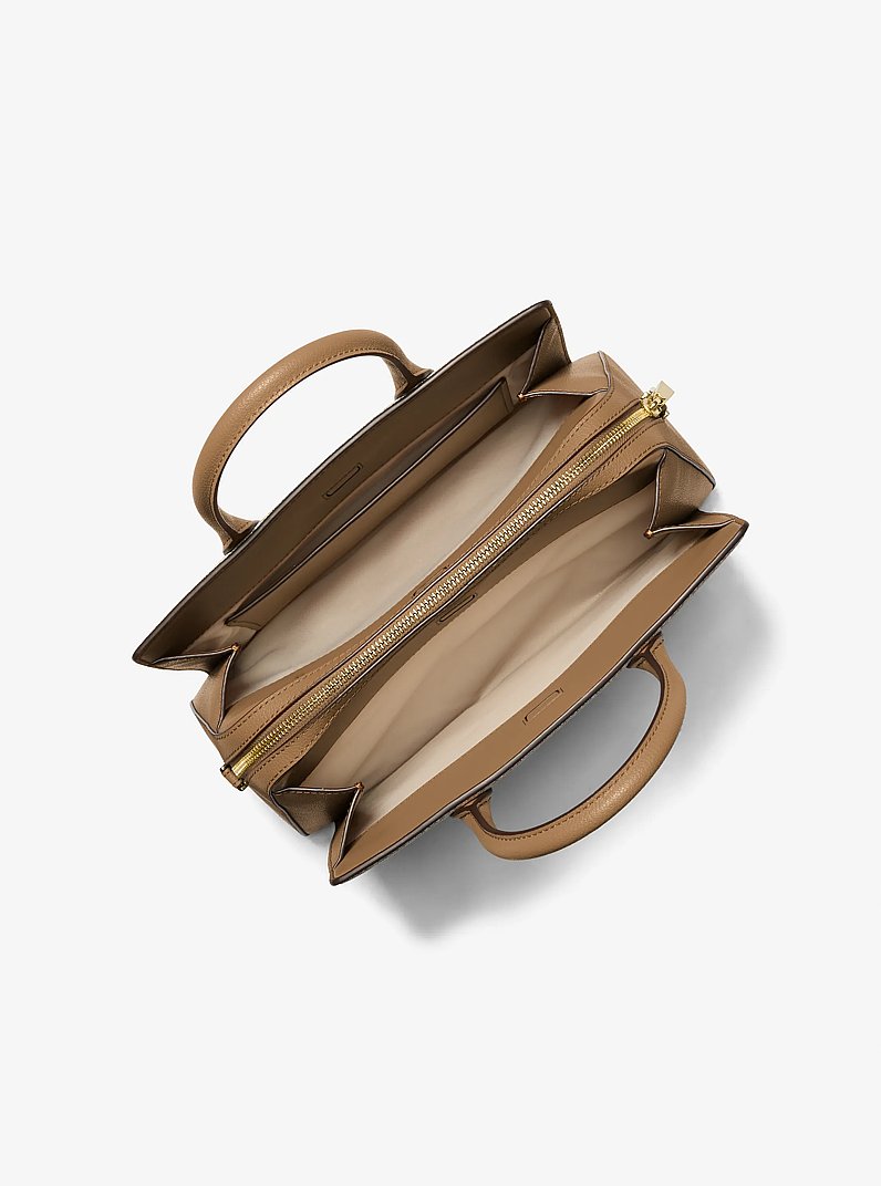 Laila Medium Signature Logo Satchel in HUSK | Michael Kors