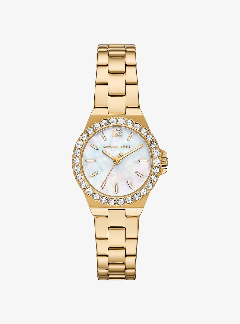 Mini Lennox Pav&eacute; Gold-Tone Watch in GOLD | Michael Kors