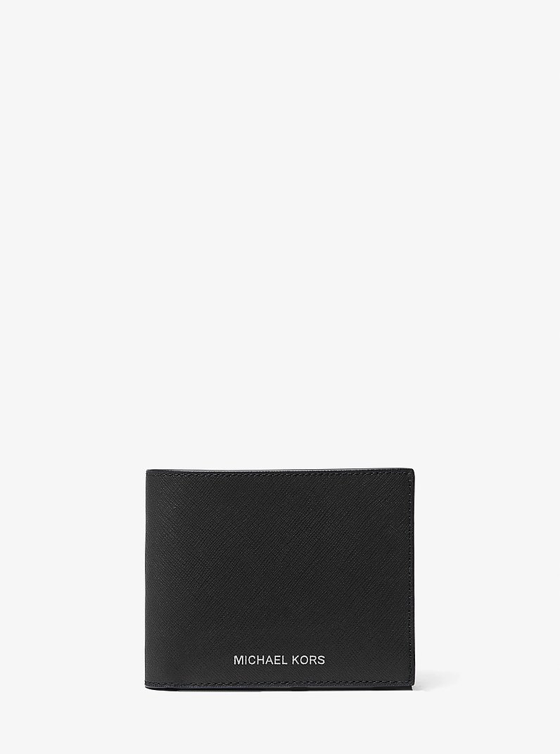 Harrison Saffiano Leather Billfold Wallet with Passcase in BLACK | Michael Kors
