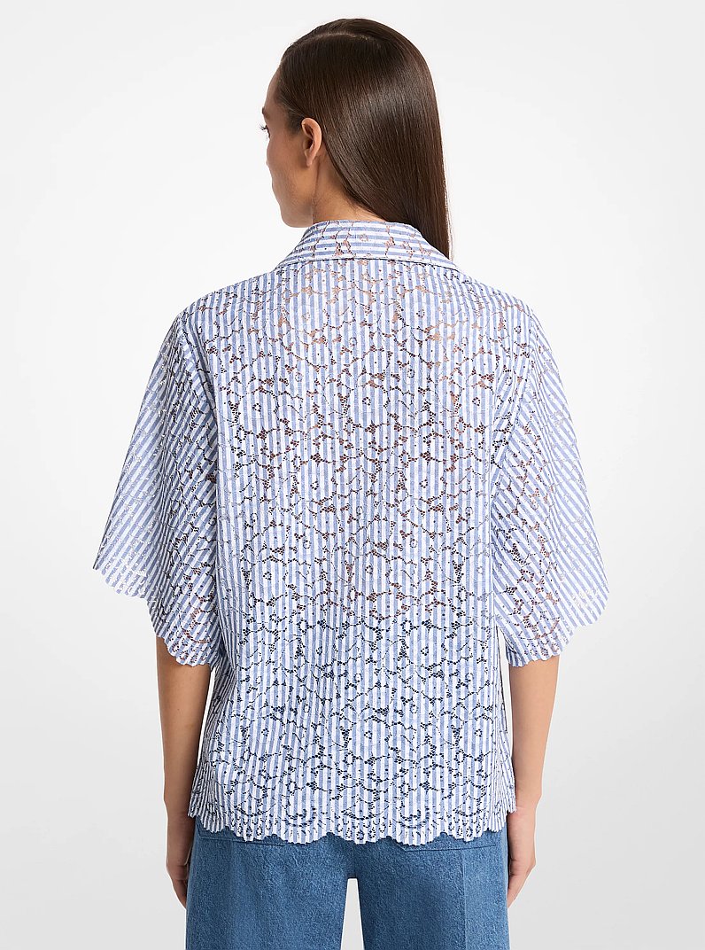 Camisa de encaje floral a rayas in Azul lago/Blanco &oacute;ptico | Michael Kors