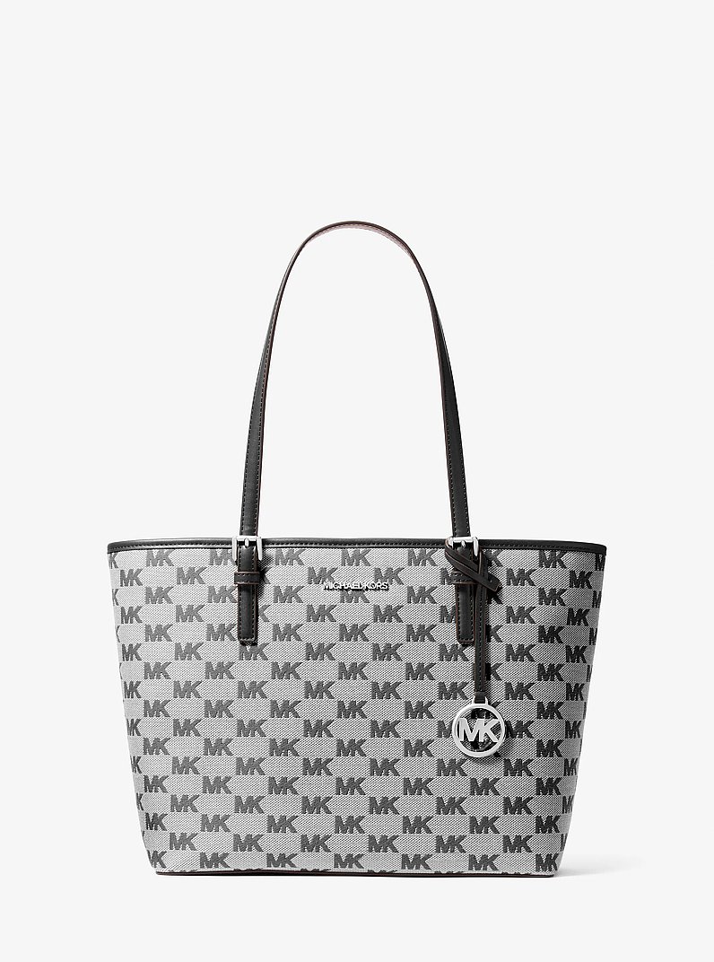Borsa tote Jet Set media con logo jacquard in NERO | Michael Kors