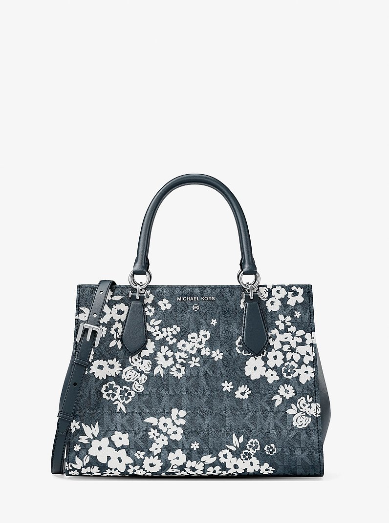 Marilyn Medium Printed Signature Logo Satchel in ADMIRAL | Michael Kors