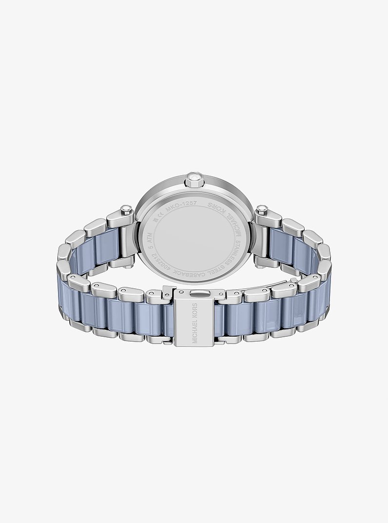 Oversized Parker Pav&eacute; Blue-Tone Watch in SILVER | Michael Kors