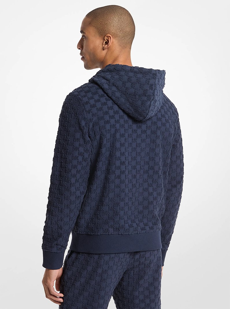 Logo Jacquard Terry Zip-Up Hoodie in MIDNIGHT | Michael Kors