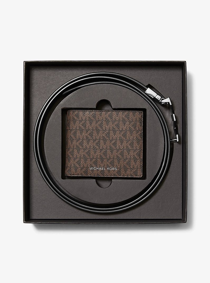 Signature Logo Wallet and Reversible Belt Gift Set in BROWN/BLACK | Michael Kors