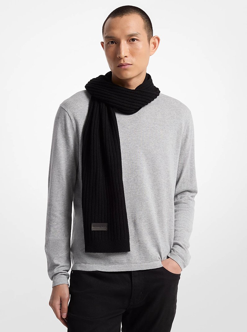 Ribbed Wool Scarf in BLACK | Michael Kors