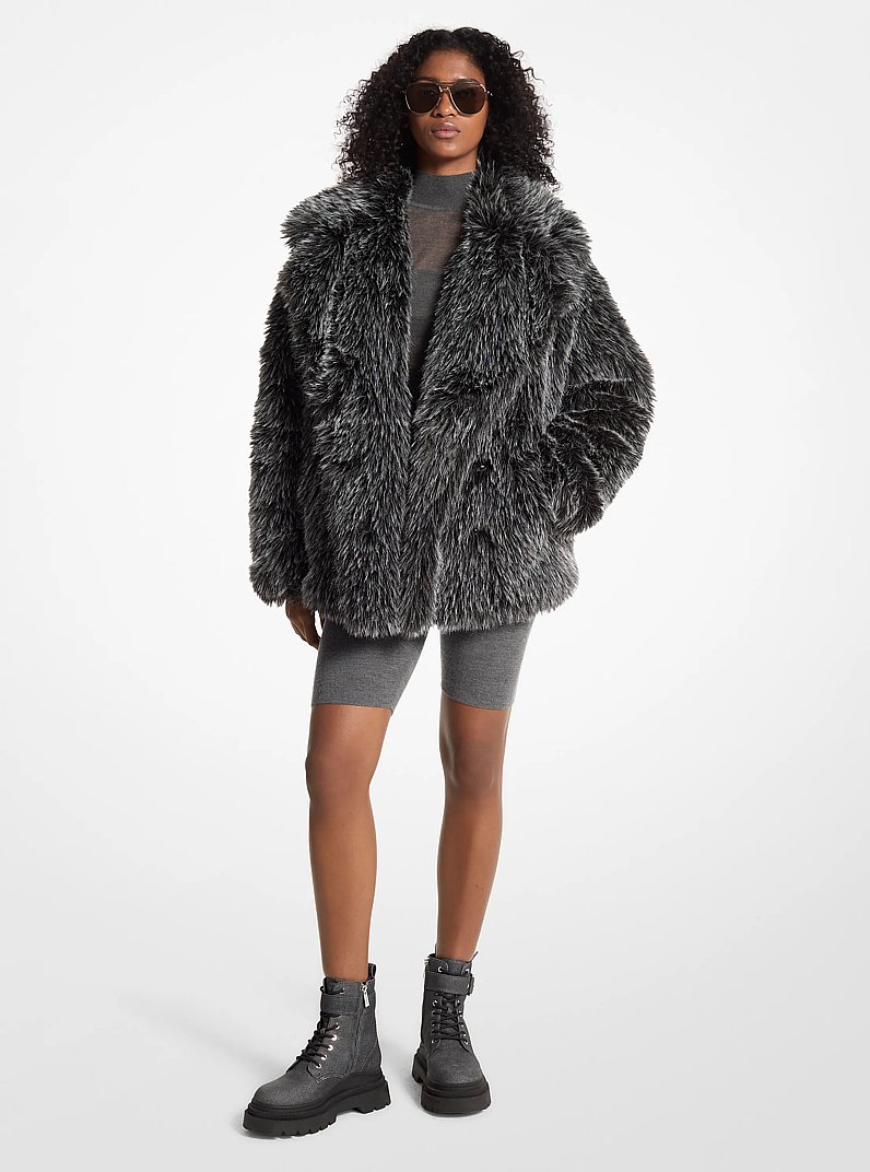 Faux Fur Peacoat in BLACK/WHITE | Michael Kors