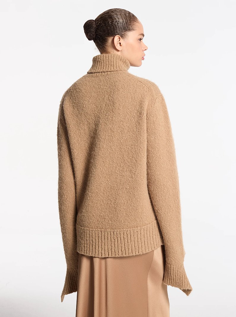 Alpaca and Cashmere Blend Deconstructed Turtleneck Sweater in CAPPUCCINO | Michael Kors