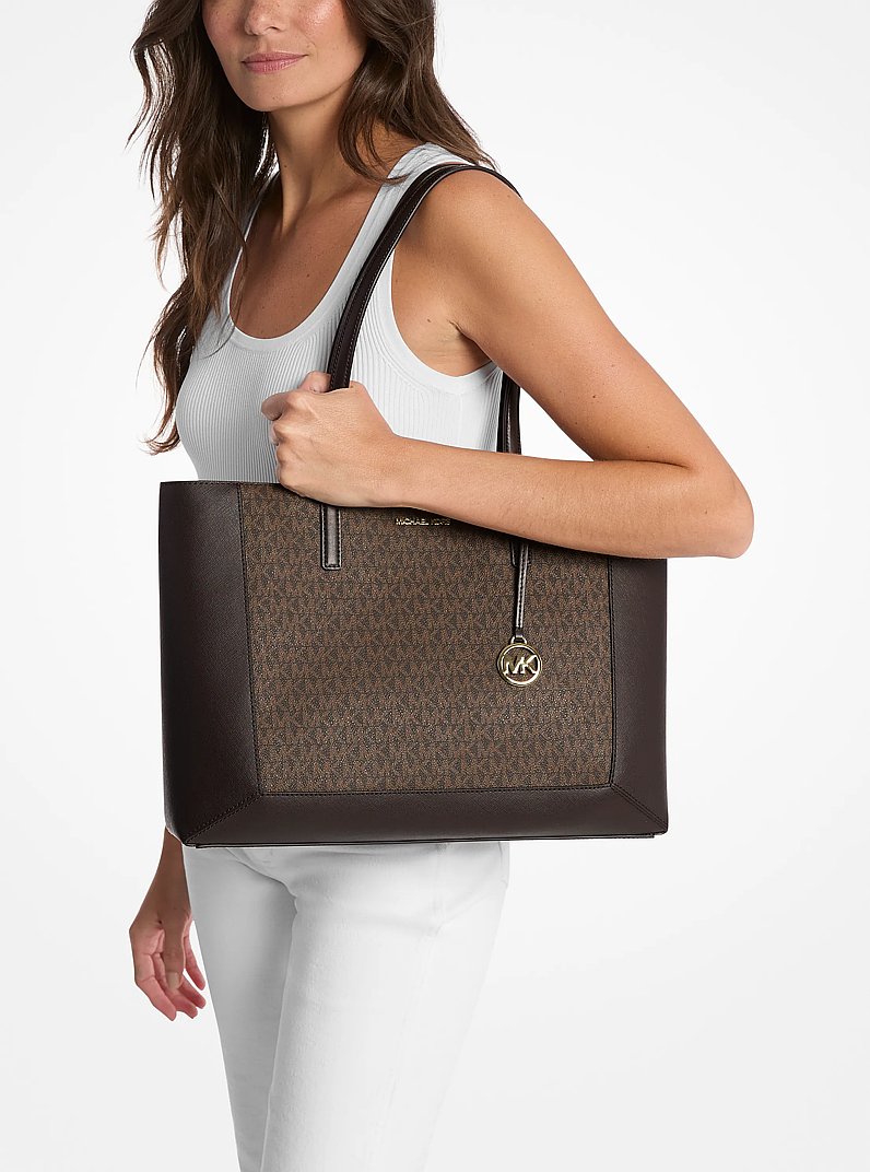 Sallie Large Signature Logo Tote Bag in CHOCOLATE | Michael Kors