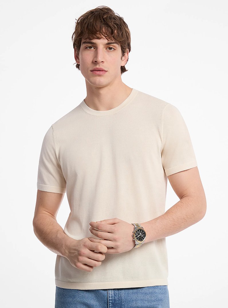 Cotton Short-Sleeve Sweater in SOFT ECRU | Michael Kors