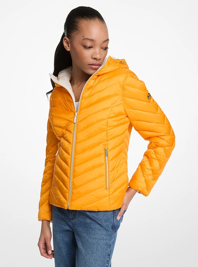 Chevron Logo Print Quilted Nylon Reversible  Jacket in POPORANGE | Michael Kors