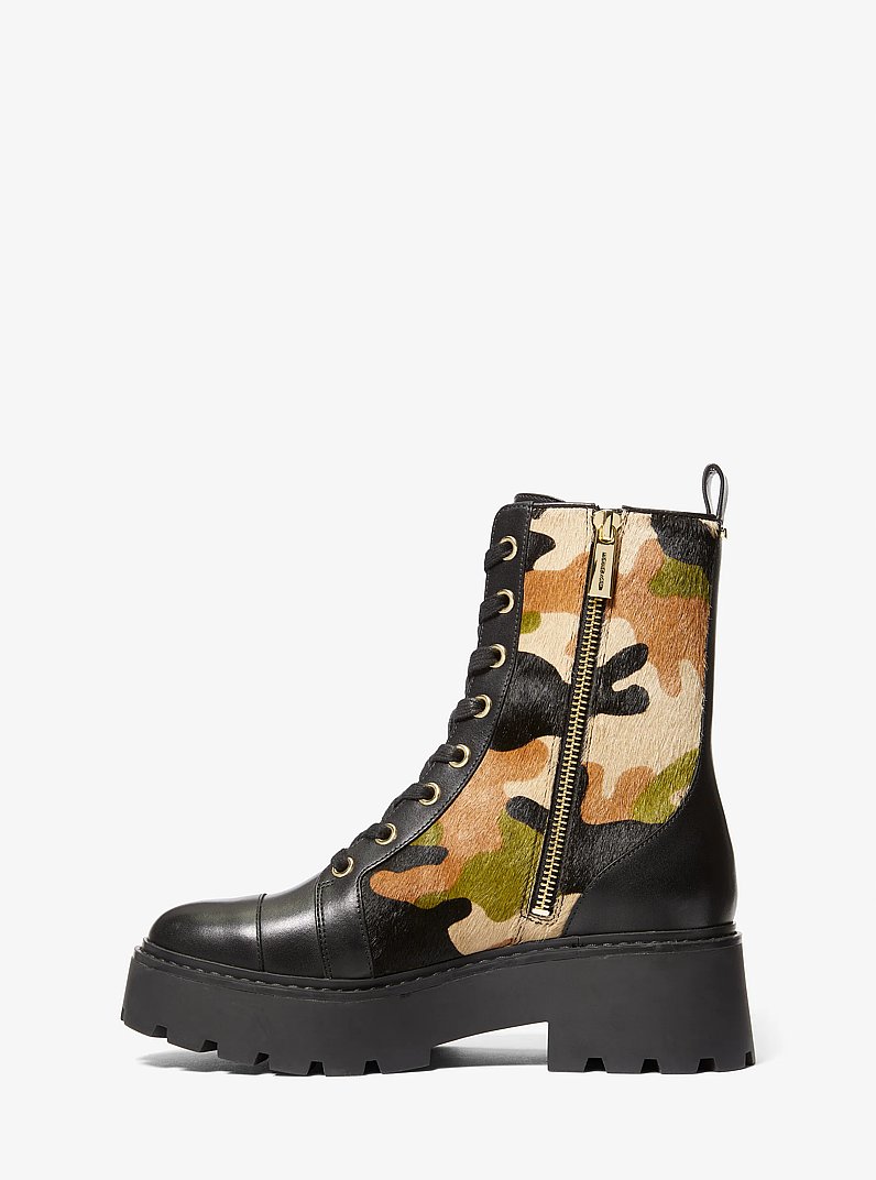 Blake Camouflage Print Calf Hair Combat Boot in Smoky Olive Multi | Michael Kors
