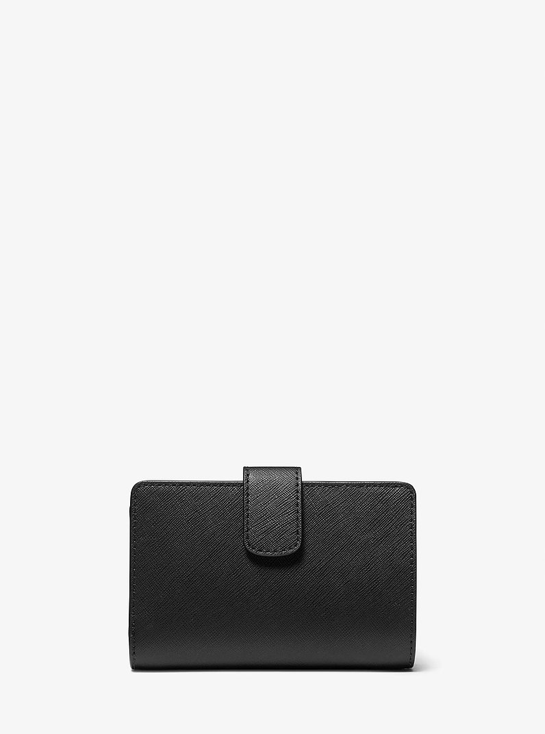 Medium Crossgrain Leather Wallet in BLACK | Michael Kors