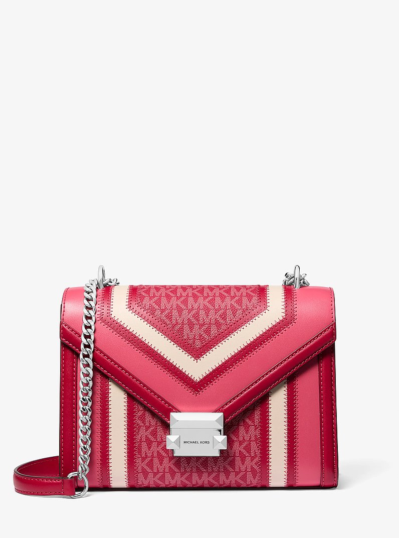 Whitney Medium Color-Block and Signature Logo Shoulder Bag in DARK RASPBERRY MULTI | Michael Kors