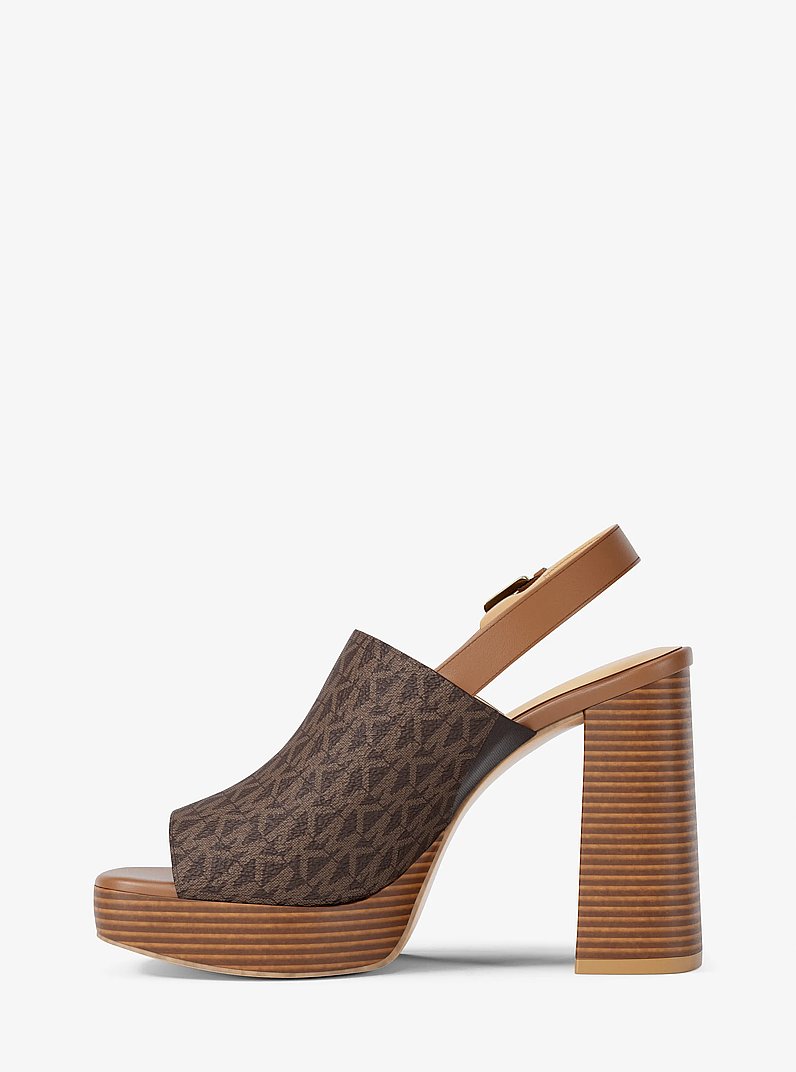 Kehlani Signature Logo Platform Sandal in BROWN | Michael Kors