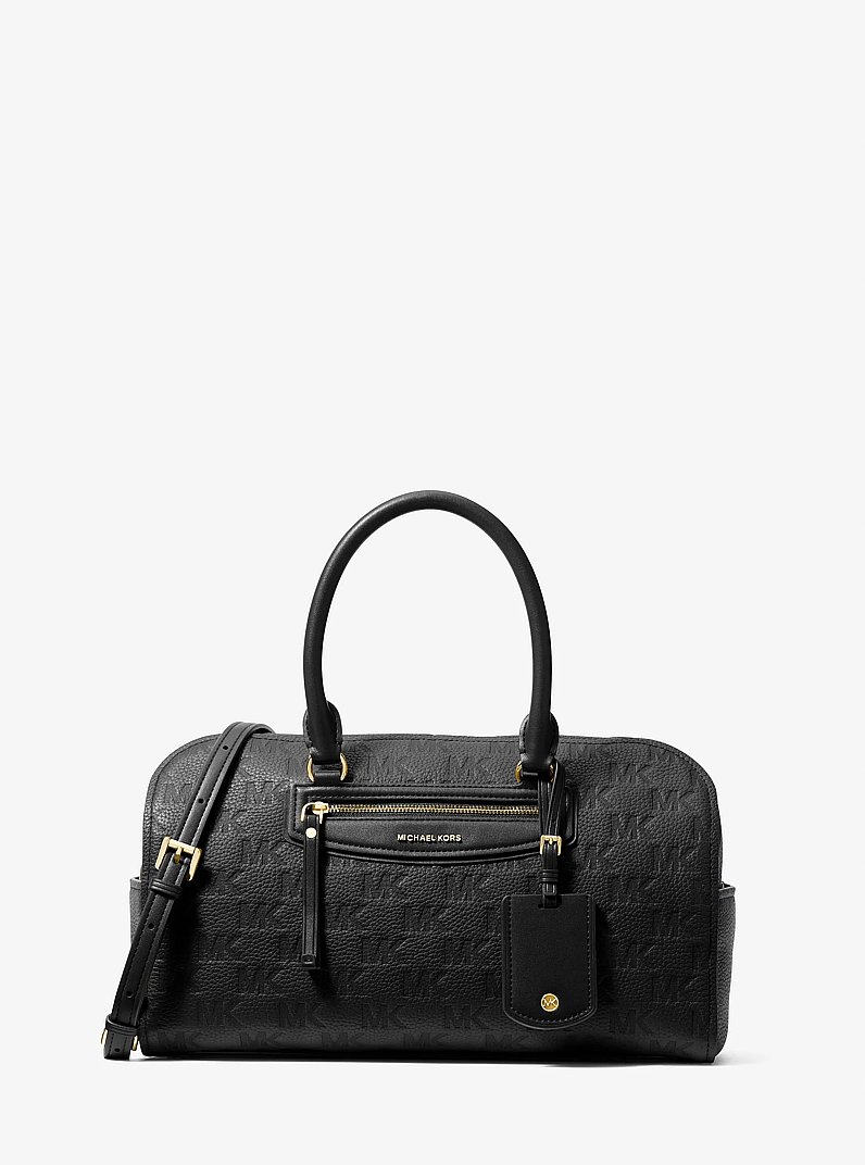 Borsone Jet Set Travel medio in pelle con logo goffrato e tracolla in NERO | Michael Kors