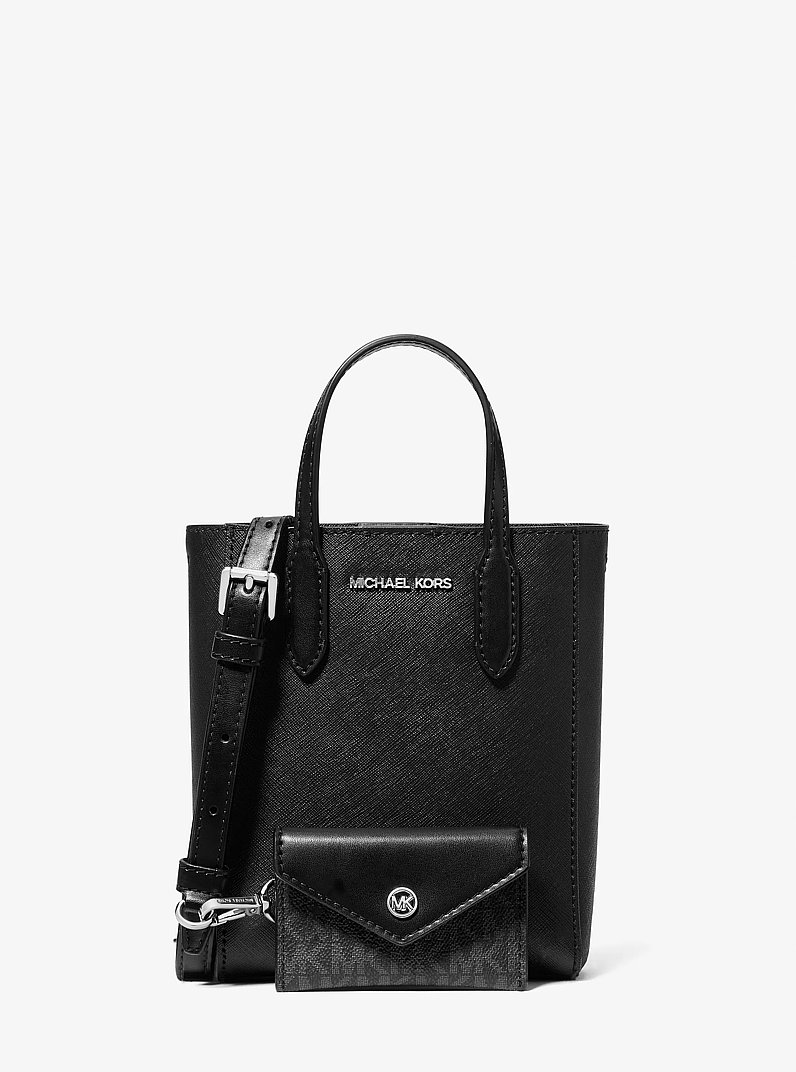 Vincent Extra-Small Saffiano Leather Crossbody Bag With Card Case in BLACK | Michael Kors