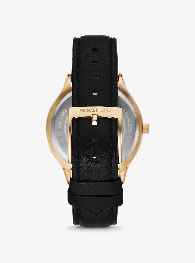 Slim Runway Gold-Tone and Leather Watch in BLACK | Michael Kors