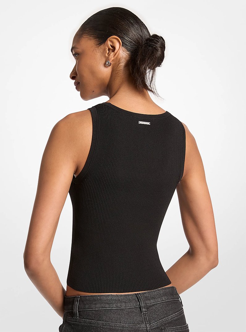 Camiseta sin mangas de viscosa acanalada in NEGRO | Michael Kors