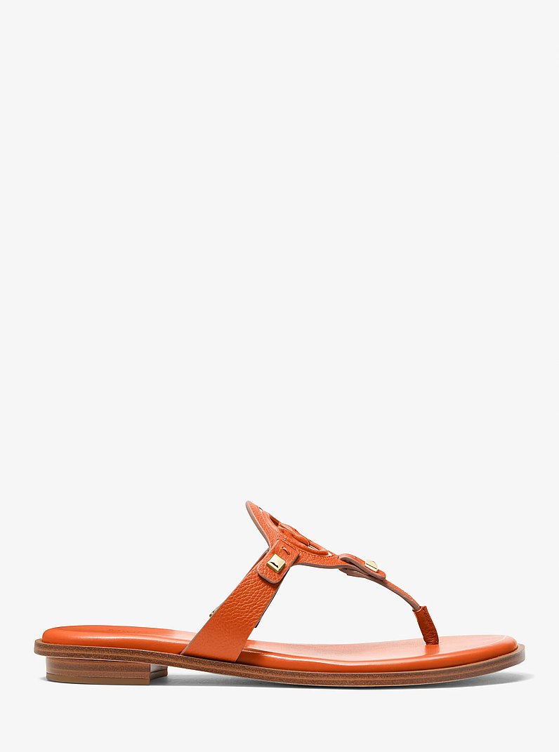 Aubrey Cutout Leather T-Strap Sandal in POPPY | Michael Kors