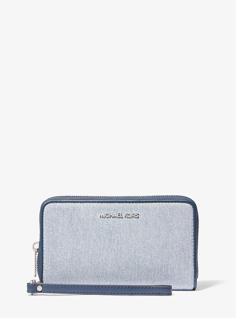 Jet Set Large Washed Denim Smartphone Wristlet