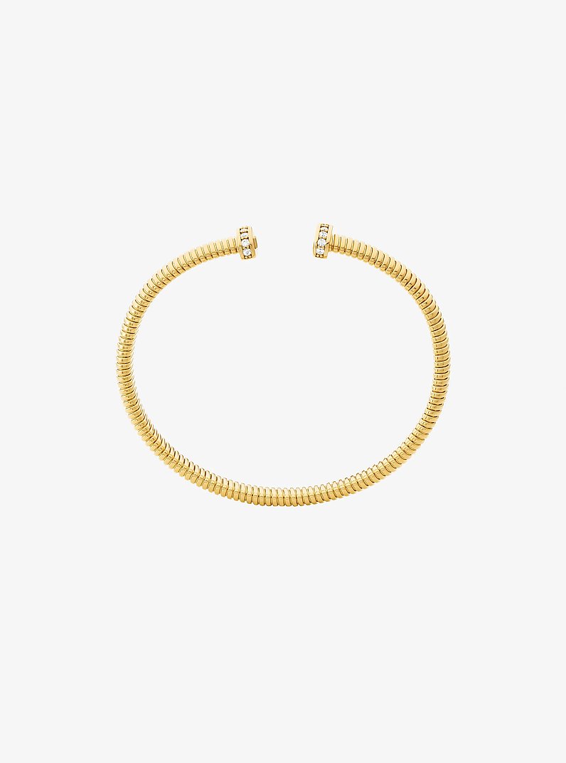 Brazalete flexible de cinta con incrustaciones de pav&eacute; in DORADO | Michael Kors