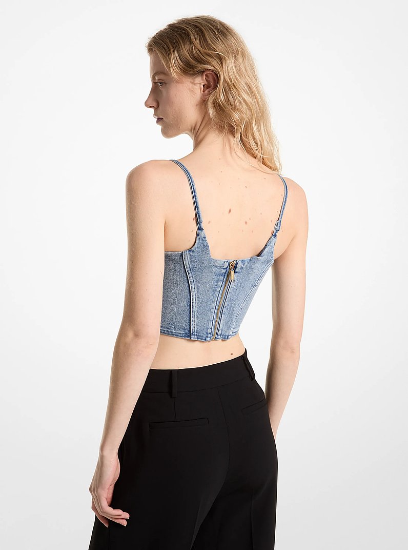 Stretch Denim Bustier Top in BLUE VINTAGE WASH | Michael Kors