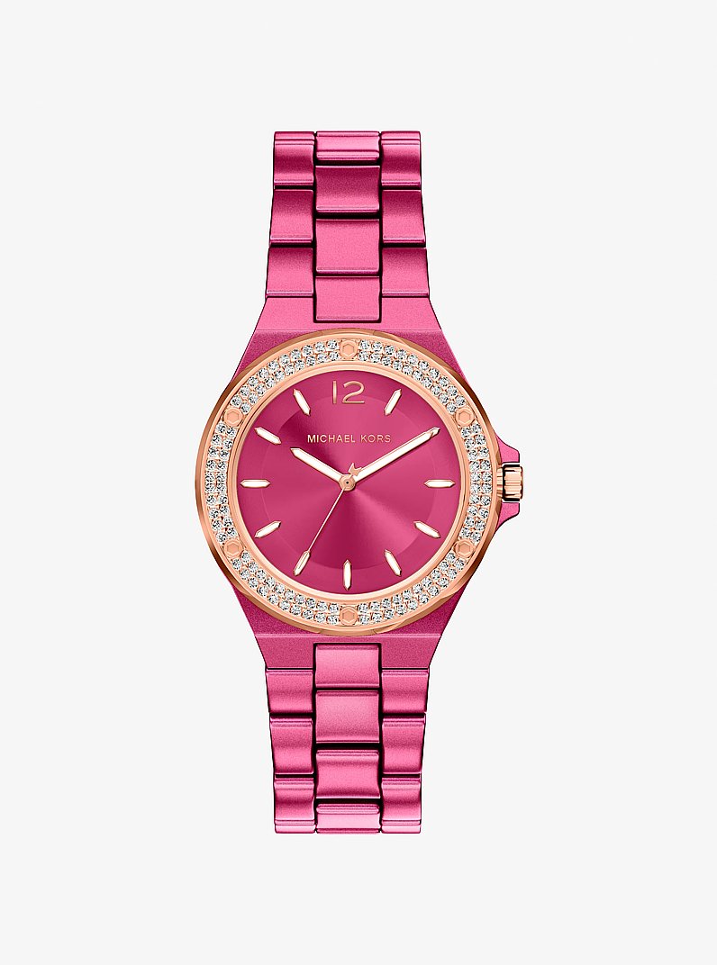Mini Lennox Pavé Pink-Tone Watch in ROSE GOLD - Sale | Michael