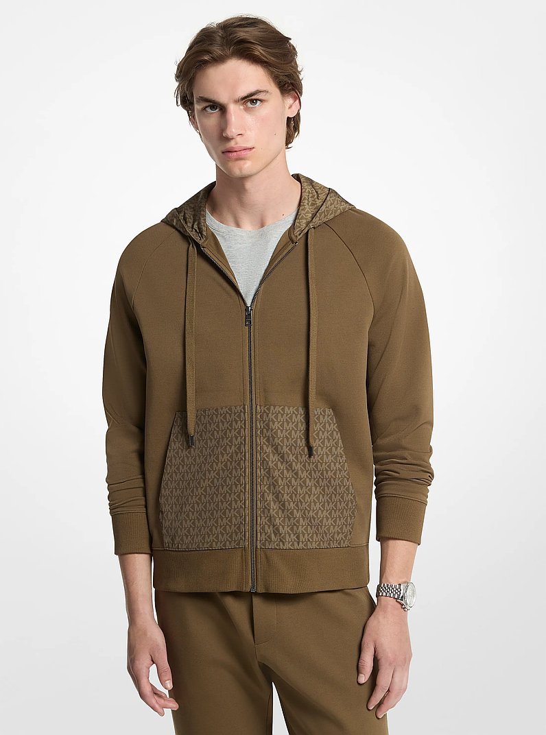 Cotton Blend Zip-Up Hoodie in DUFFLE | Michael Kors