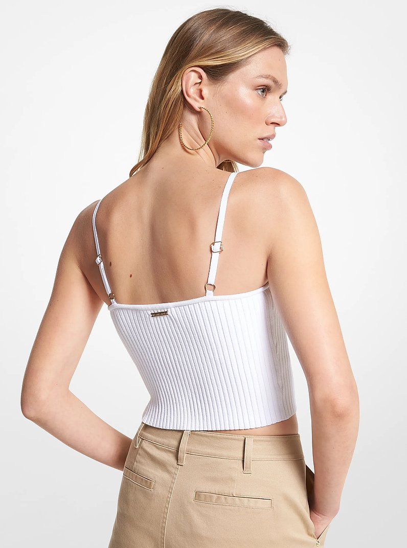 Ribbed Stretch Viscose Cropped Tank Top in WHITE/GOLD | Michael Kors