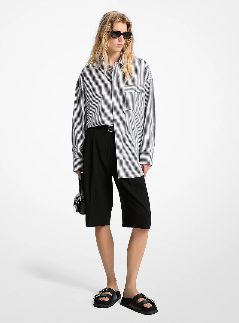 Camicia oversize in popeline di cotone stretch a righe in NERO/BIANCO | Michael Kors