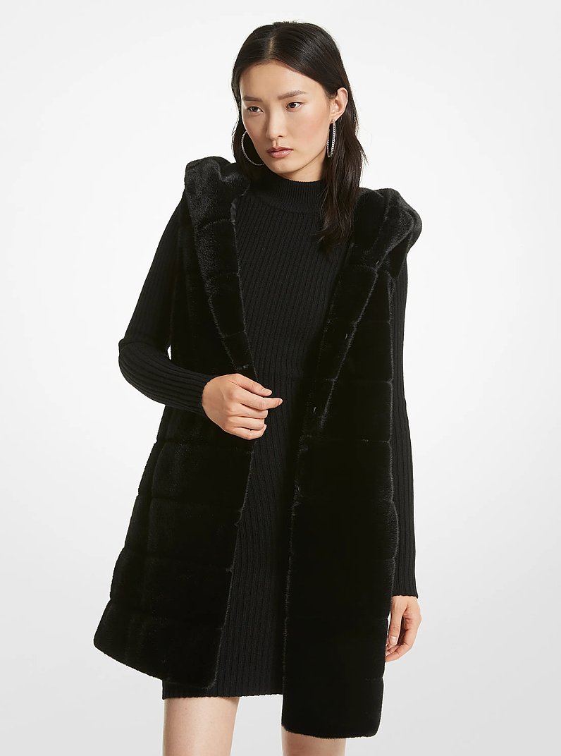 Quilted Faux Fur Hooded Vest in BLACK | Michael Kors