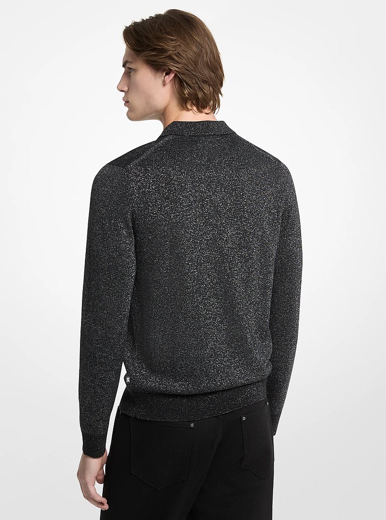 Metallic Wool Polo Sweater in SILVER | Michael Kors