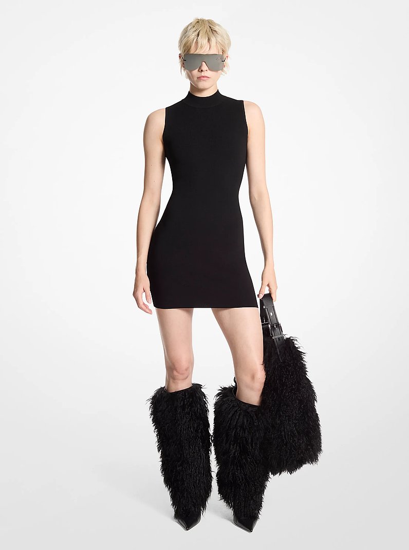 Stretch Viscose Mock Neck Dress in BLACK | Michael Kors