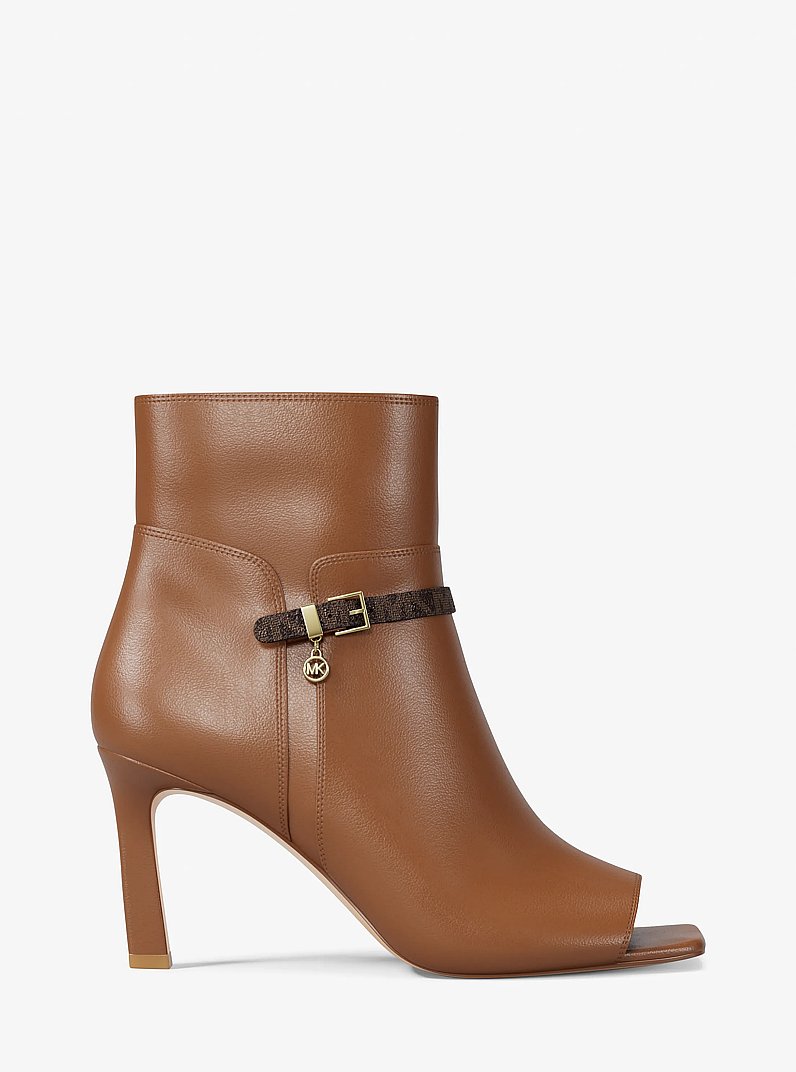 Yvette Signature Logo Trim Open-Toe Sandal in LUGGAGE | Michael Kors