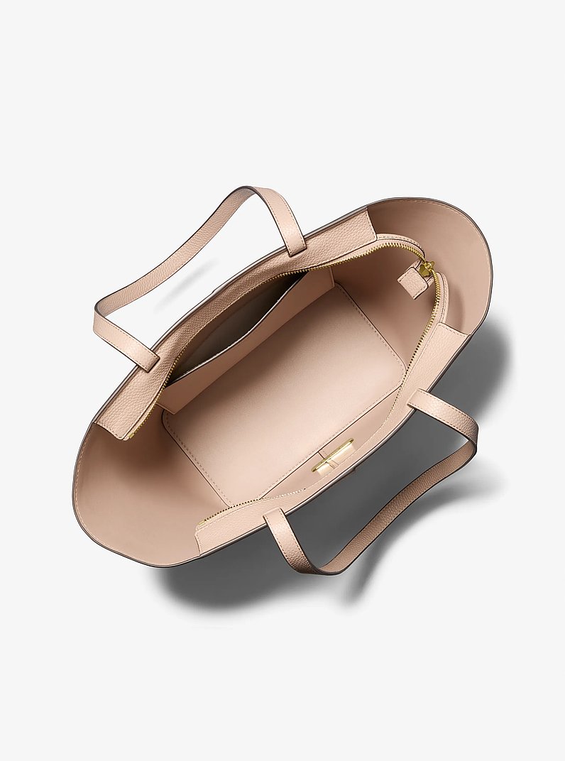 Flora Large Signature Logo and Leather Tote Bag in BALLET | Michael Kors