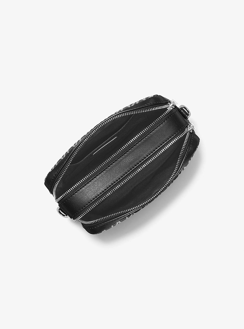 Camera bag a tracolla Bryant media con logo jacquard MK2000 in NERO | Michael Kors