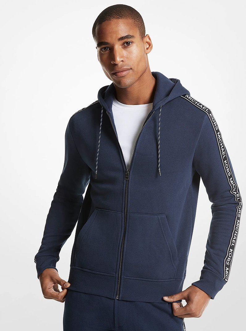Logo Tape Cotton Blend Zip-Up Hoodie in HEATHER GREY - Sale