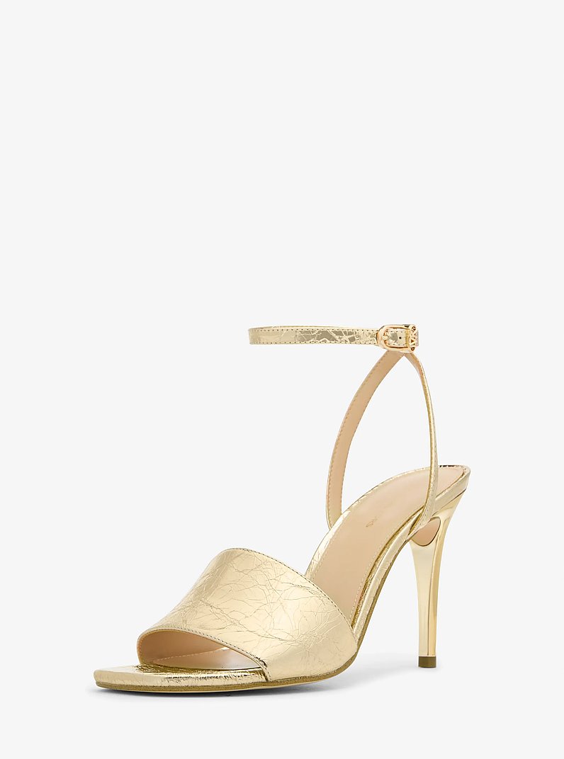 Sandale Elyse en cuir m&eacute;tallis&eacute; et craquel&eacute; in OR P&Acirc;LE | Michael Kors