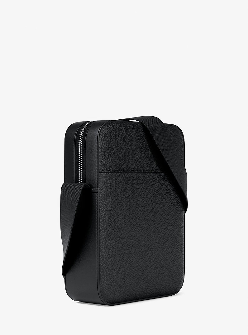 Cooper Logo Embossed Pebbled Leather Messenger Bag in BLACK | Michael Kors